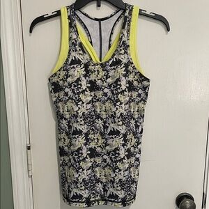 Lululemon Athletica Black and Yellow Floral Tank Top